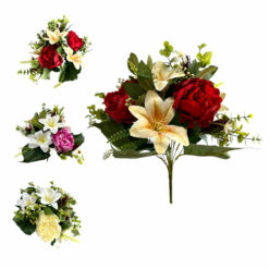 BOUQUET PIVOINES, LYS, EUCALYPTUS - 47CM