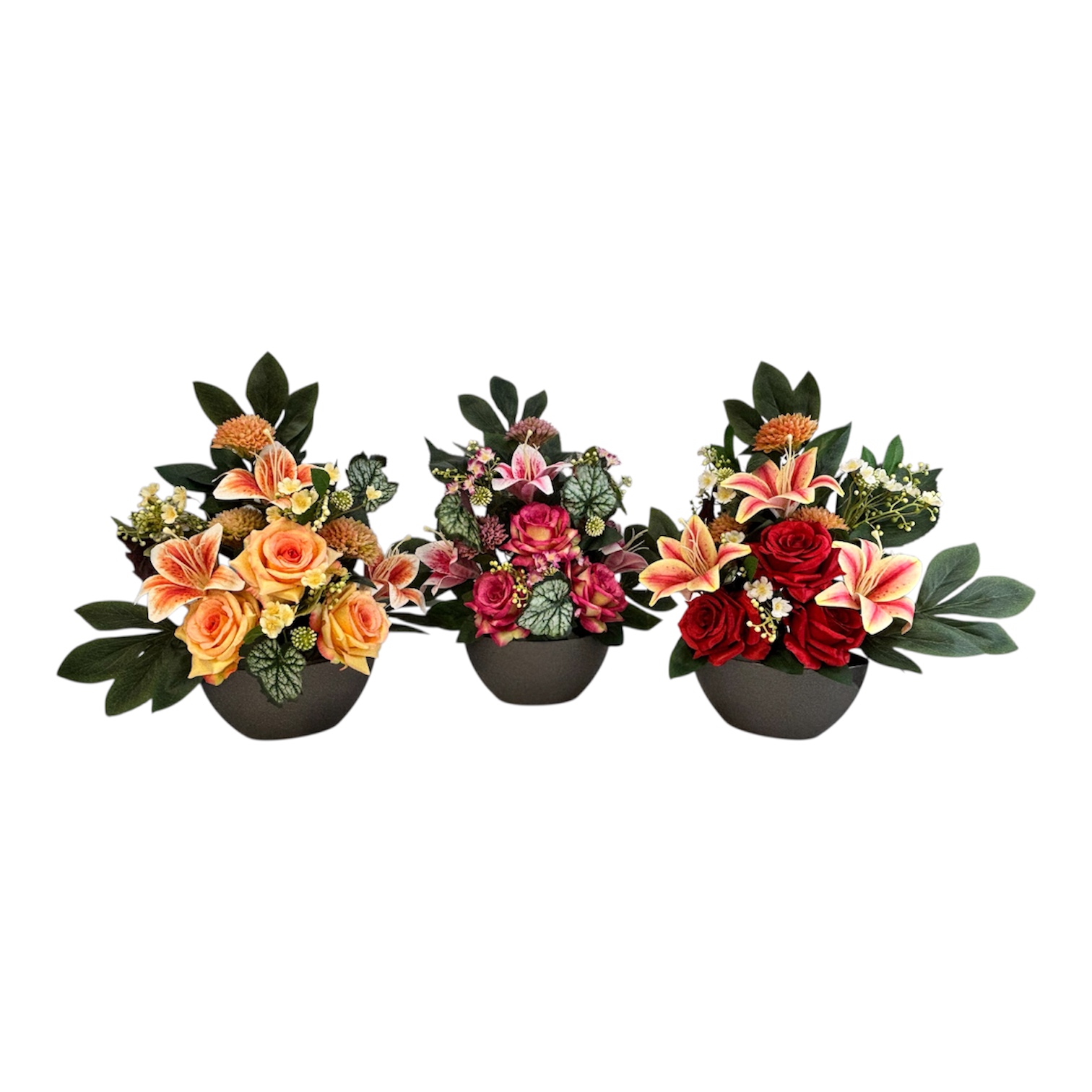 Toutes nos composition de Toussaint sont lestées au béton pour résister au vent.