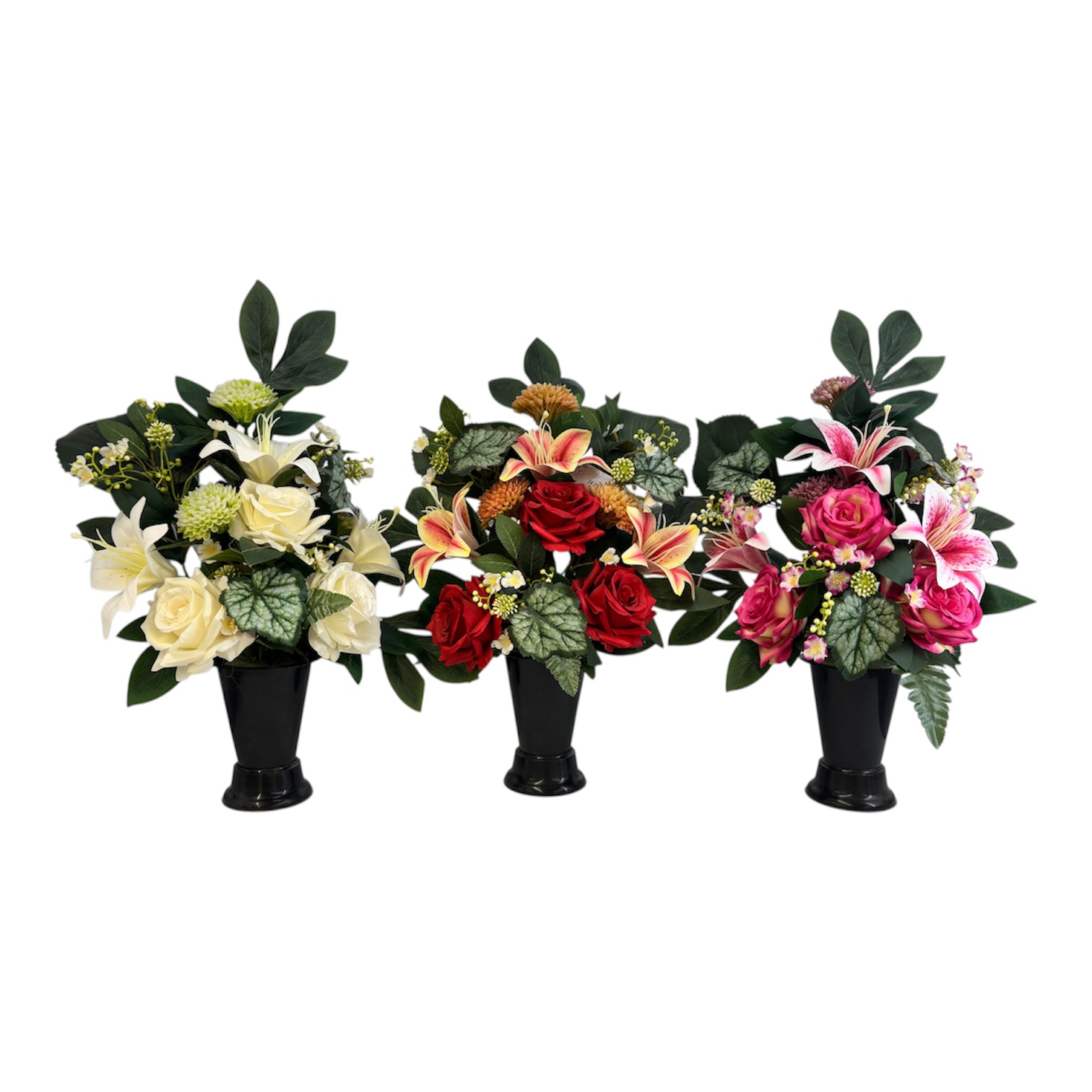 Toutes nos composition de Toussaint sont lestées au béton pour résister au vent.