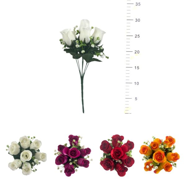 BOUQUET DE 7 BOUTONS DE ROSE, GYPSO