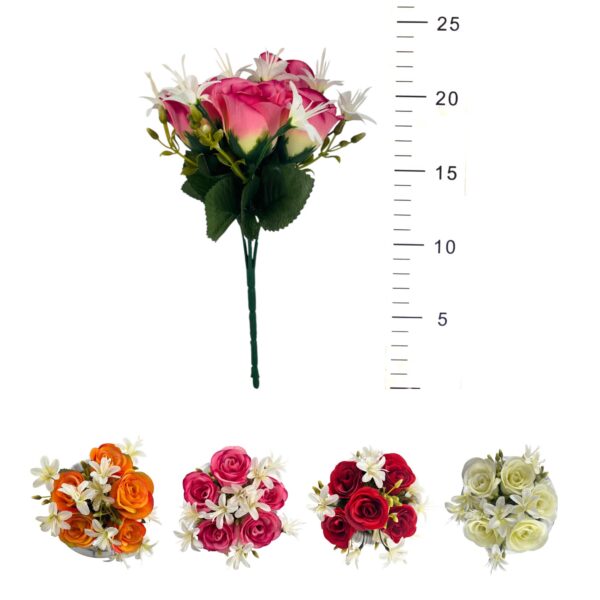 BOUQUET DE 5 BOUTONS DE ROSE, FLEURETTES