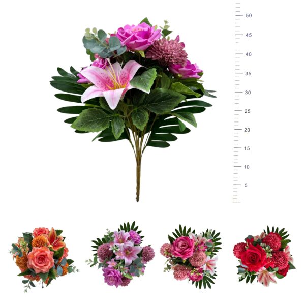 Bouquet roses, lys, zinnias
