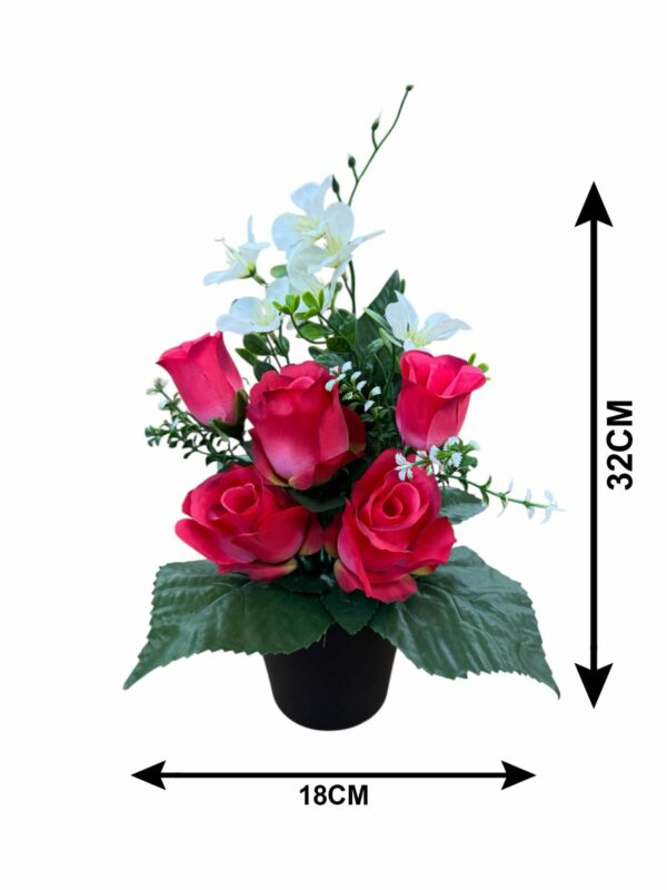 POT ROSES, BOUTONS DE ROSE, FLEURETTES H 32 X 18 CM
