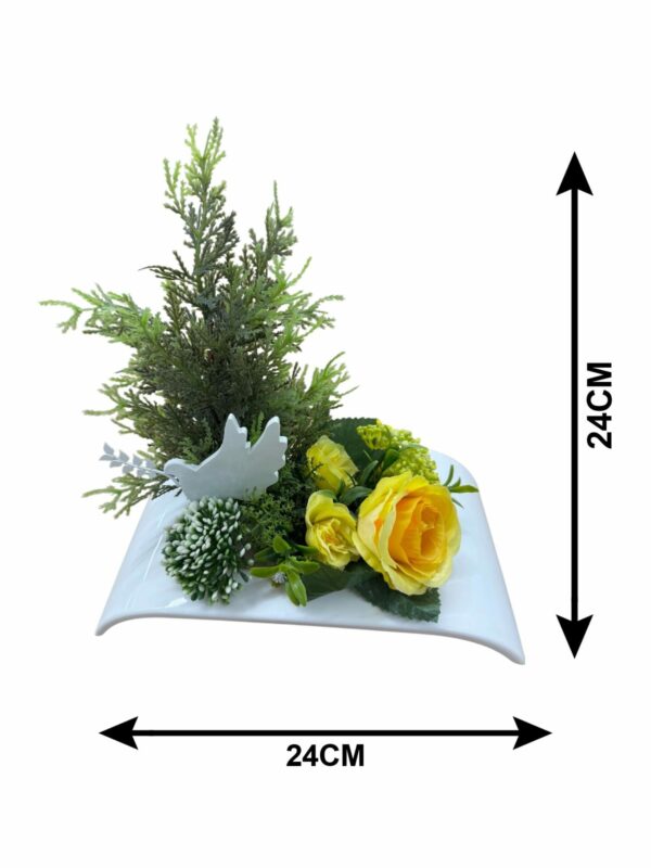 PLATEAU TUYA, ROSES ET COLOMBE H 24 X L 24 CM