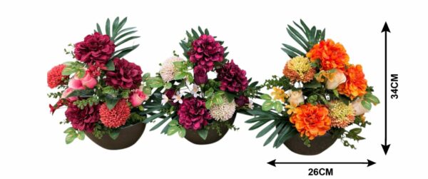 COUPE OVALE DAHLIAS, ZINNIAS, BT ROSE H34CM X L26CM